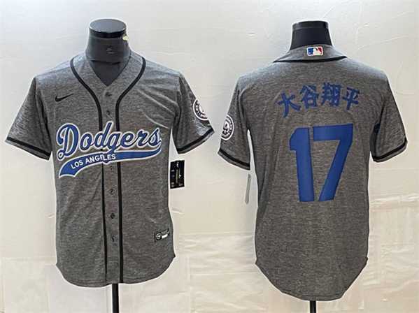 Men's Los Angeles Dodgers #17 Shohei Ohtani Gray Cool Base With Patch Stitched Baseball Jersey,We sell and wholesale Men's Los Angeles Dodgers #17 Shohei Ohtani Gray Cool Base With Patch Stitched Baseball Jersey on line form chian!